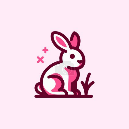 Pink rabbit vector icon with a playful design.