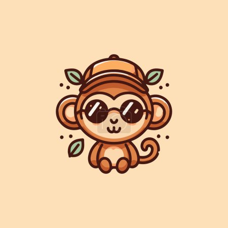Foto de Picture of a cute monkey wearing glasses on an orange backdrop - Imagen libre de derechos