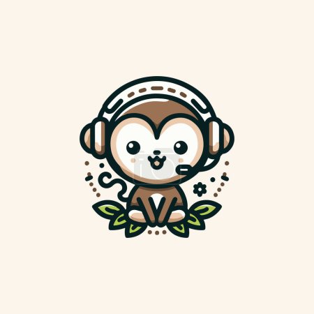 Cute Monkey with Headset Vector Art.