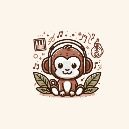 Adorable Monkey with Headset Illustration.