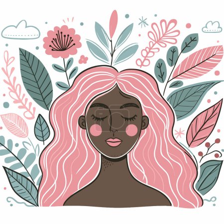 Pastel doodle art of a black woman surrounded by leaves