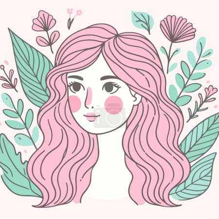 Colorful doodle art featuring a woman and leafy illustrations