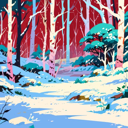 Illustration for Snowy forest background with trees covered in snow - Royalty Free Image