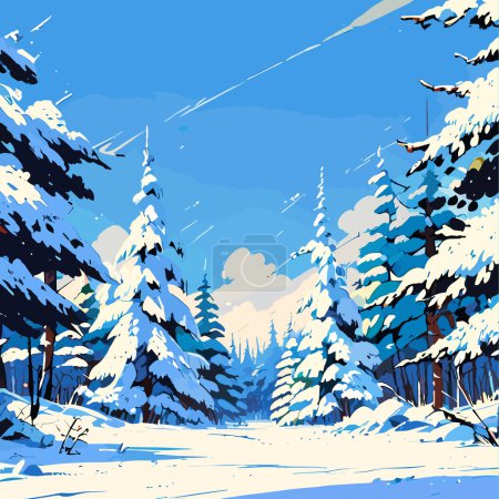 Foto de Ilustración vectorial de un bosque nevado con árboles cubiertos de nieve - Imagen libre de derechos