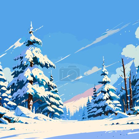 Illustration for Snowy forest scene in vector format, showcasing a serene winter setting - Royalty Free Image