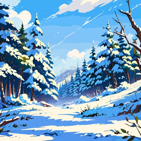 Illustration for Snowy forest scene in vector format, showcasing a serene winter setting - Royalty Free Image