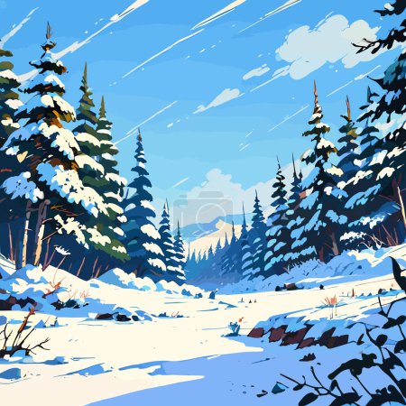 Illustration for Vector graphic of a snowy forest background, capturing the beauty of a winter wonderland - Royalty Free Image