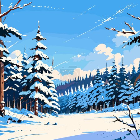 Vektorgrafik eines verschneiten Waldhintergrunds, die die Schönheit eines Winterwunderlandes einfängt