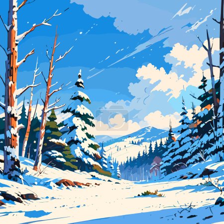 Illustration for Frosty Forest Landscape Vector Background - Royalty Free Image