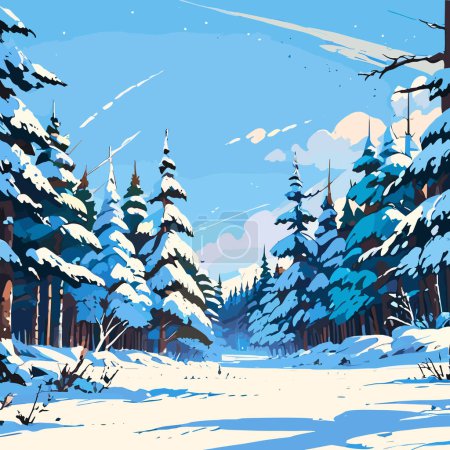 Illustration for Frosty Forest Landscape Vector Background - Royalty Free Image