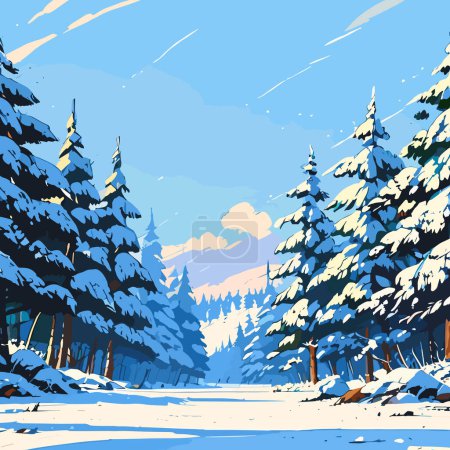 Illustration for Magical Snowy Forest Vector Scene - Royalty Free Image