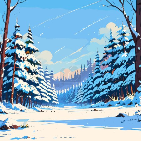 Illustration for Magical Snowy Forest Vector Scene - Royalty Free Image