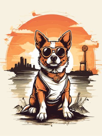 Téléchargez les illustrations : Retro chien aventure Steampunk coucher de soleil Vista - en licence libre de droit