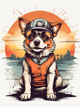 Illustration for Stylish Dog at Sunset Stroll - Royalty Free Image