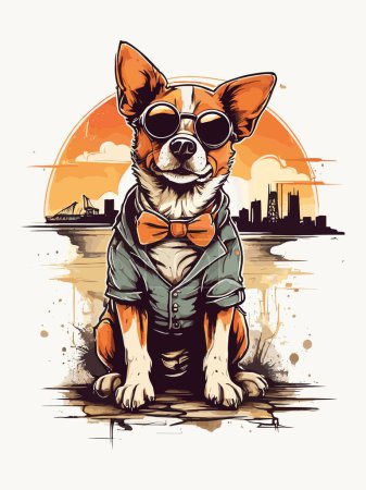 Illustration for Stylish Dog in Glasses at Sunset - Royalty Free Image