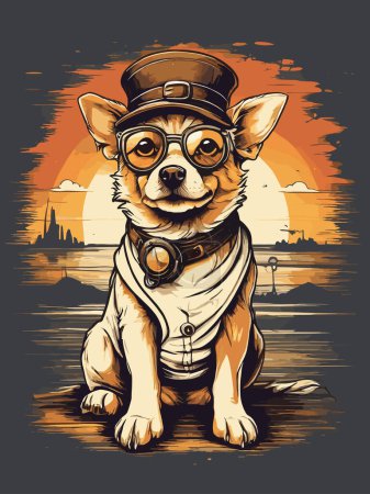 Illustration for Trendy Dog with Sunglasses in Dusk Light - Royalty Free Image