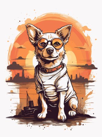 Illustration for Trendy Dog with Sunglasses in Dusk Light - Royalty Free Image