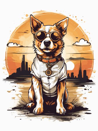 Illustration for Suave Dog with Eyewear in Evening Sun - Royalty Free Image