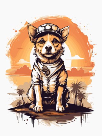 Téléchargez les illustrations : Image classique de chien steampunk avec des couchers de soleil - en licence libre de droit