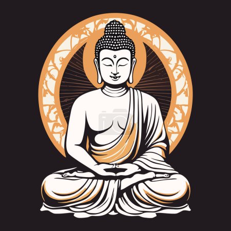 Ruhige Buddha-Meditation isoliert auf schwarzem Vektor