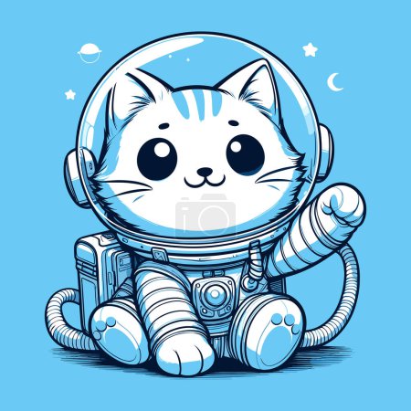 Ilustración de Cosmos azul gato astronauta aventura - Imagen libre de derechos