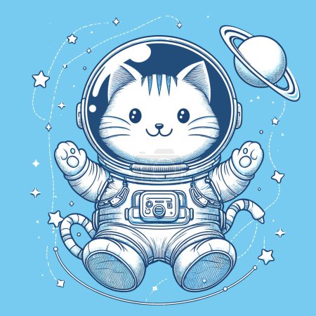Ilustración de Odisea espacial azul con explorador de gatos - Imagen libre de derechos