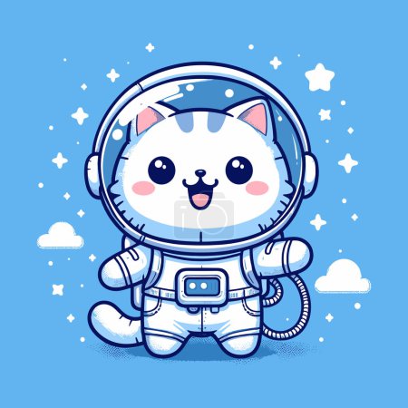 Ilustración de Astronauta de tono azul Cat Celestial Voyage - Imagen libre de derechos