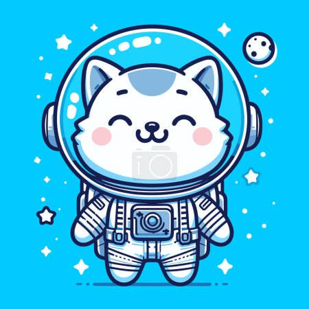 Astronauta gato en medio de la galaxia azul