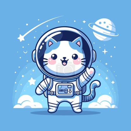 Téléchargez les illustrations : Odyssée stellaire couleur bleue de l'astronaute Cat - en licence libre de droit