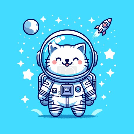 Ilustración de Astronauta Gato en Expedición Estelar Azul - Imagen libre de derechos