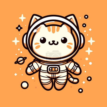 Ilustración de Naranja tono astronauta gato cósmico viaje - Imagen libre de derechos