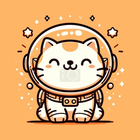 Ilustración de Viaje Celestial con Gato Astronauta Tono Naranja - Imagen libre de derechos