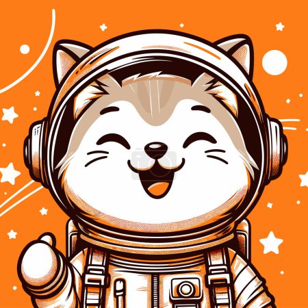 Ilustración de Galaxia naranja astronauta gato aventura - Imagen libre de derechos