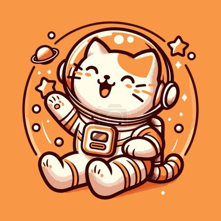 Paseo espacial naranja vibrante con gato astronauta