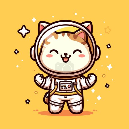 Ilustración de Astronauta gato en tono amarillo viaje cósmico - Imagen libre de derechos