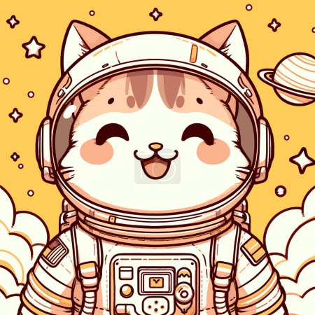 Ilustración de Misión espacial de tono amarillo con gato astronauta - Imagen libre de derechos
