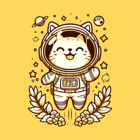 Ilustración de Galaxia amarilla de tono aventura de astronauta gato - Imagen libre de derechos