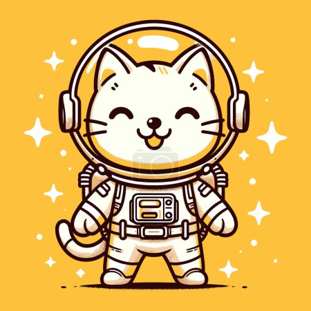 Ilustración de Gato cósmico en la soleada expansión amarilla - Imagen libre de derechos