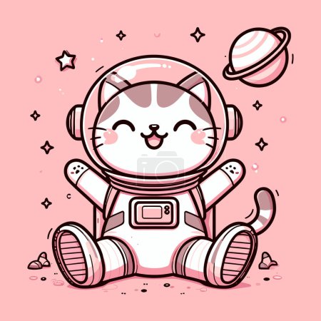 Téléchargez les illustrations : Odyssée de l'espace aux tons roses de l'astronaute Cat - en licence libre de droit