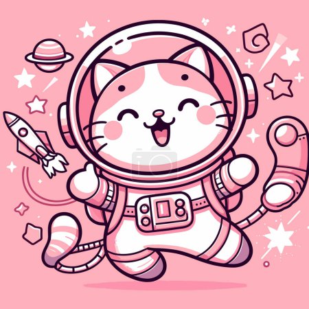 Ilustración de Pink Tone Stellar Quest of Astronaut Cat - Imagen libre de derechos