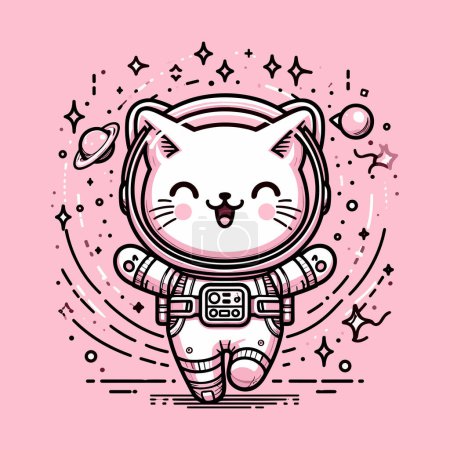 Ilustración de Gato astronauta Celestial Explorer en tono rosa - Imagen libre de derechos