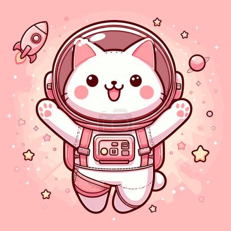 Astronaut Cat in the Rosy Nebula