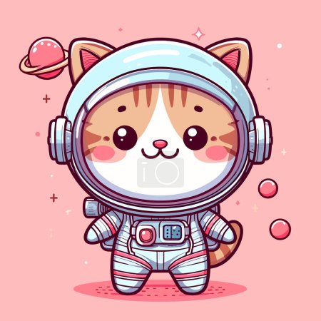 Ilustración de Aventura orbital rosa con gato espacial - Imagen libre de derechos