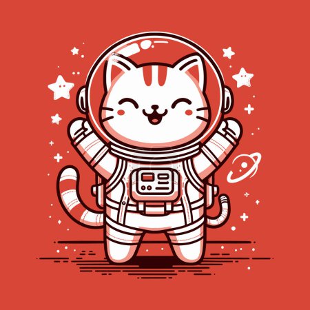 Téléchargez les illustrations : Voyage cosmique ton rouge avec chat astronaute - en licence libre de droit