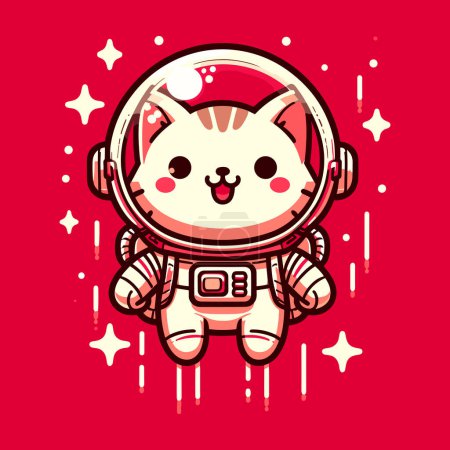 Téléchargez les illustrations : Exploration de l'univers des tons rouges de l'astronaute Cat - en licence libre de droit