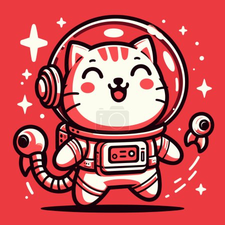 Ilustración de Viaje cósmico de tono rojo con gato astronauta - Imagen libre de derechos