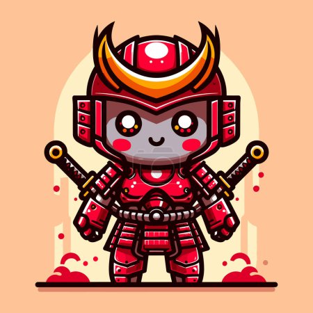 Verspielter roter Roboter-Samurai mit Schwert