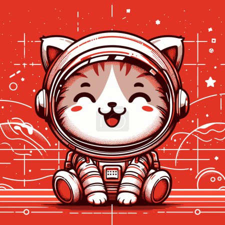 Astronaut Cat amidst Crimson Cosmos