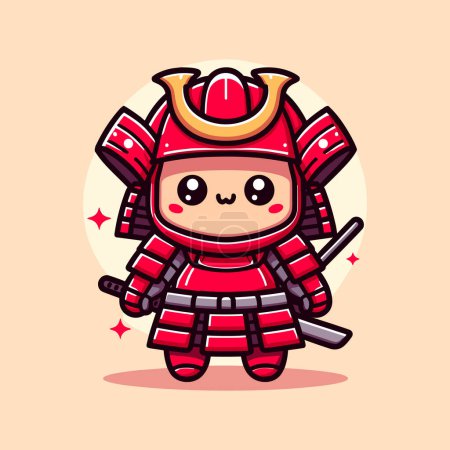 Red Samurai Hero in Cute Style