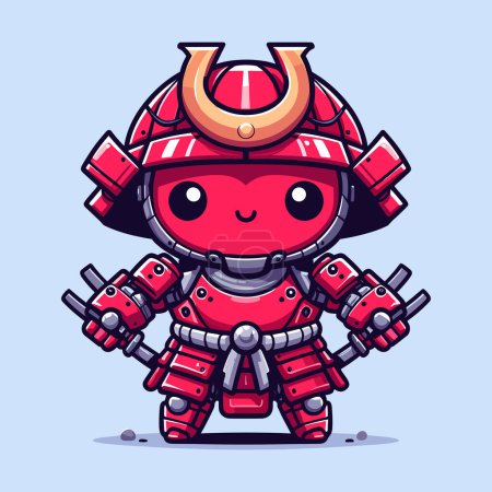 Smiling Red Armored Samurai Ready to Fight
